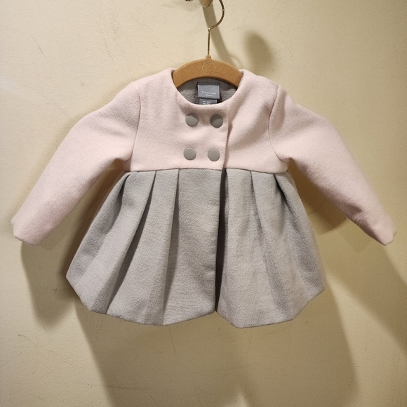 TAHARI baby Girl pink and gray Pea Coat Jacket size 12M - Picture 1 of 10